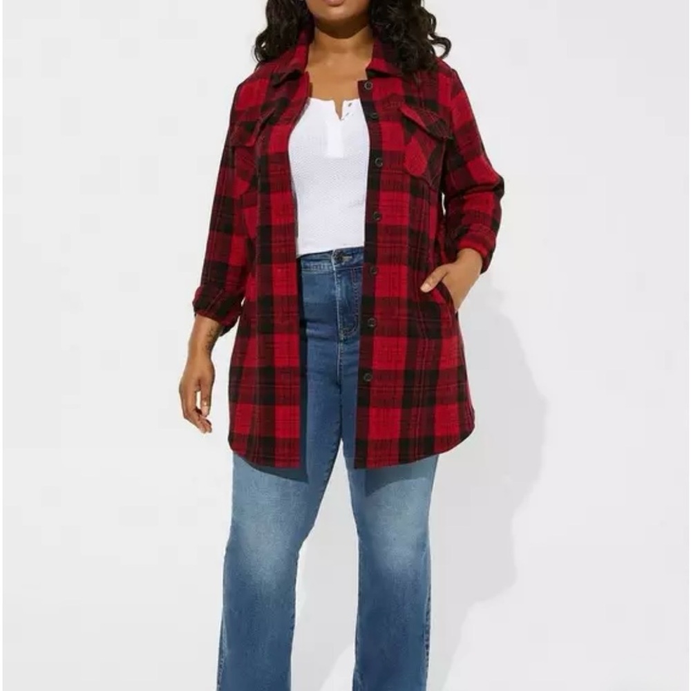 Torrid Cotton Brushed Midi Shacket in Helen Plaid Plus Size 2 - Picture 3 of 7